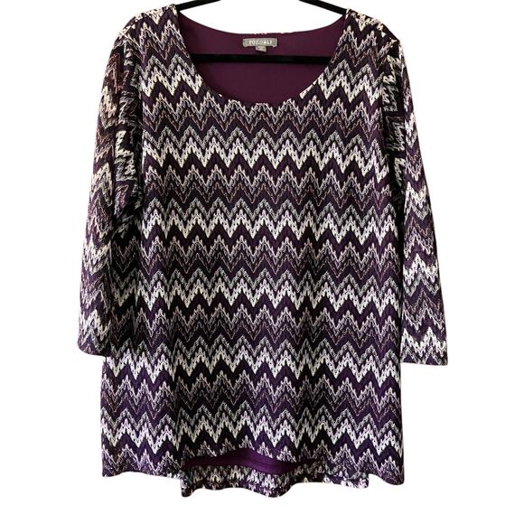 Roz & Ali Tops - Roz and Ali crochet lace 3/4 sleeve knit pullover